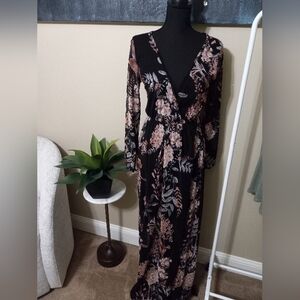 Fashion Nova Black and Pink Floral Long Sleeve Dress